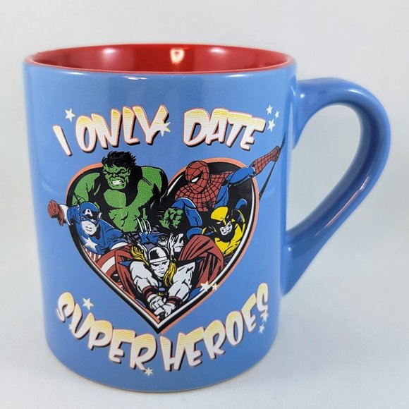Marvel Comics Mug Cup I Only Date Superheroes Ceramic 2010 Blue Red Read - Picture 1 of 11